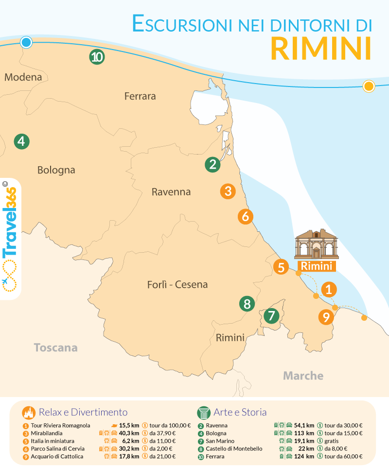 Cosa vedere nei dintorni di Rimini - mappa delle escursioni