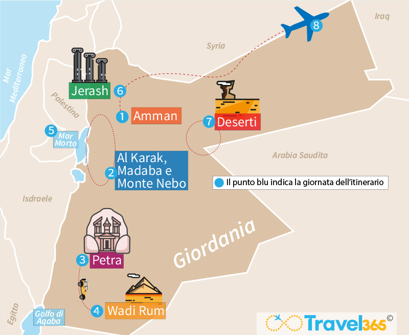mappa giordania itinerario 8 giorni 1
