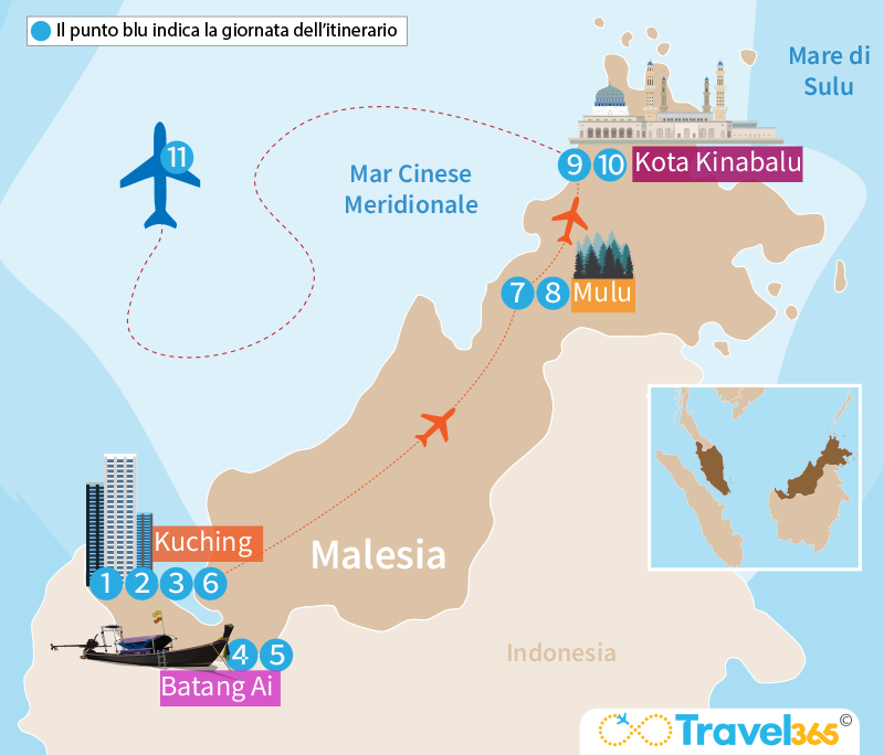 mappa malesia itinerario 11 giorni