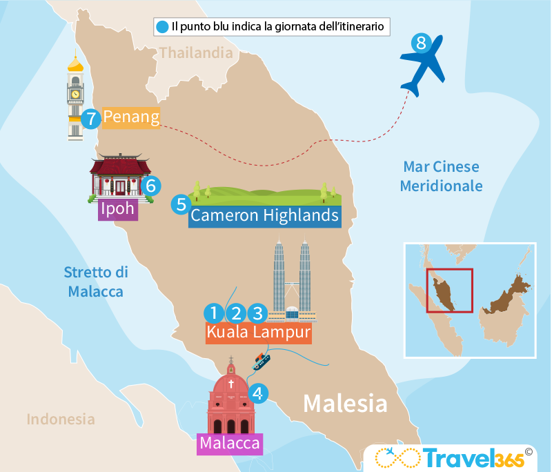 mappa malesia itinerario 8 giorni