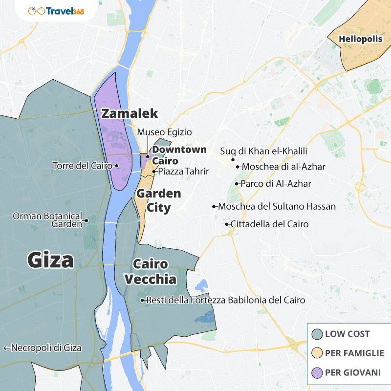 mappa migliori quartieri dove dormire il cairo