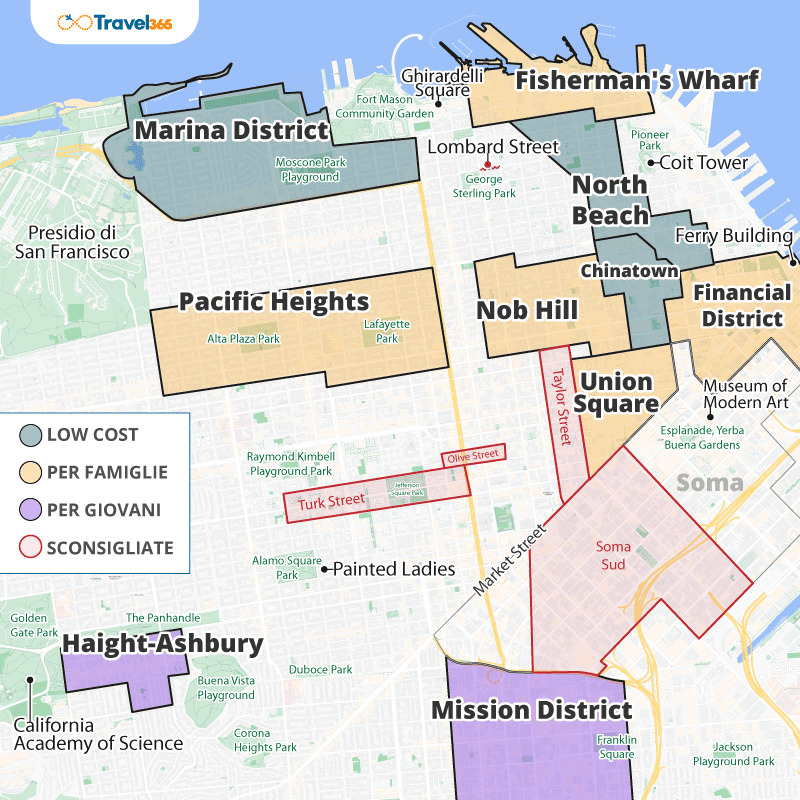 mappa migliori quartieri dove dormire san francisco