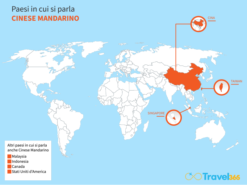 mappa paesi in cui si parla cinese mandarino