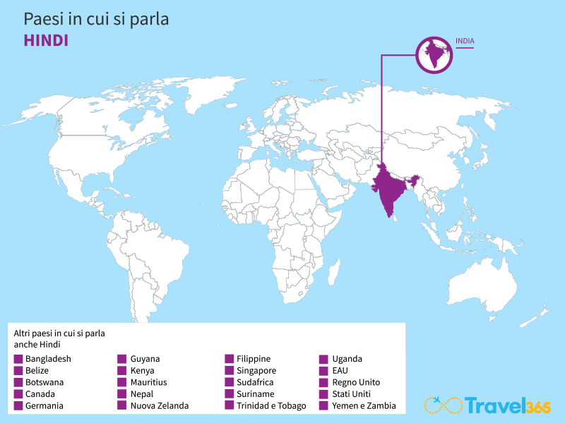 mappa paesi in cui si parla hindi