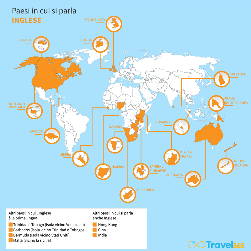 mappa paesi in cui si parla inglese