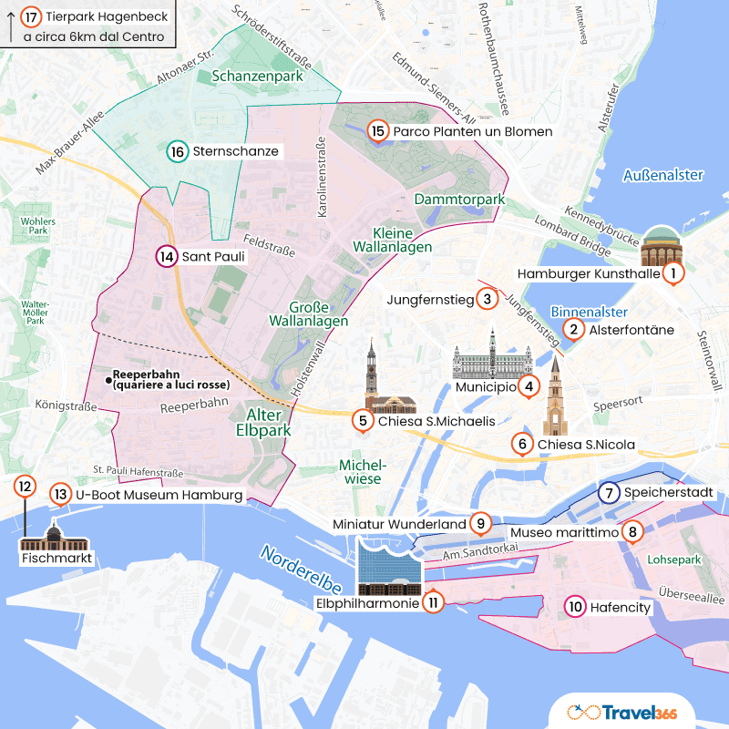 mappa principali attrazioni amburgo