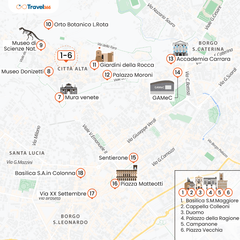 mappa principali attrazioni bergamo