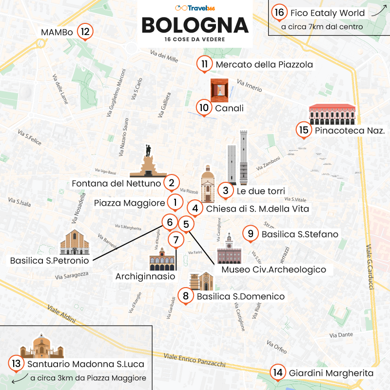 mappa principali attrazioni bologna