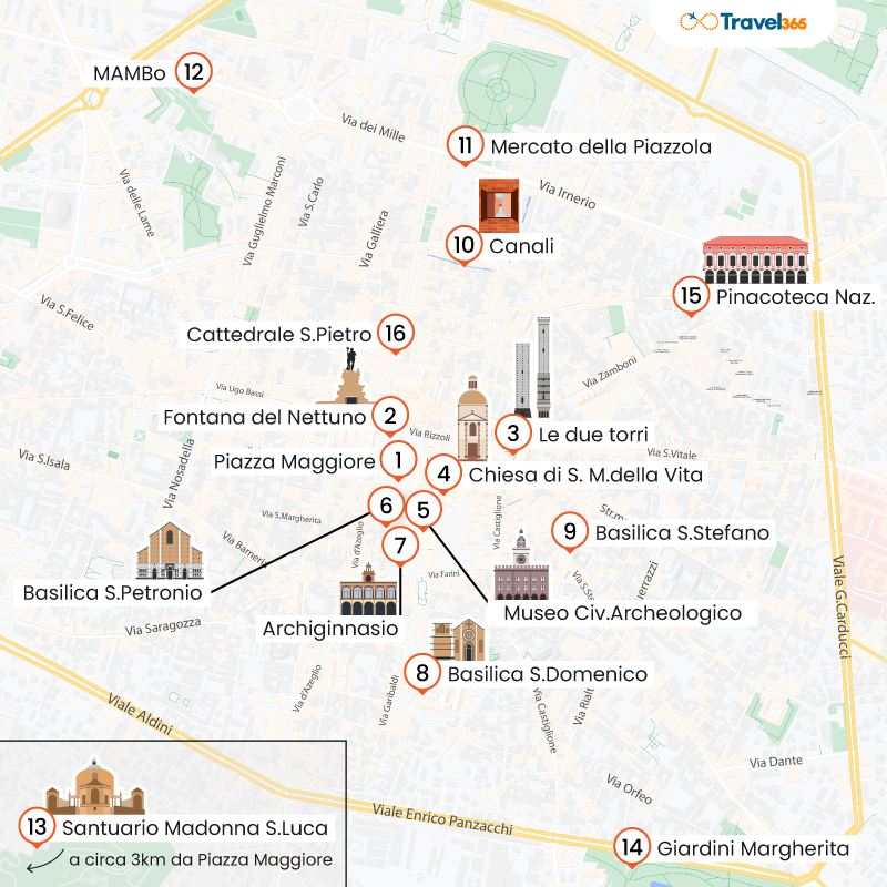 mappa principali attrazioni bologna 1