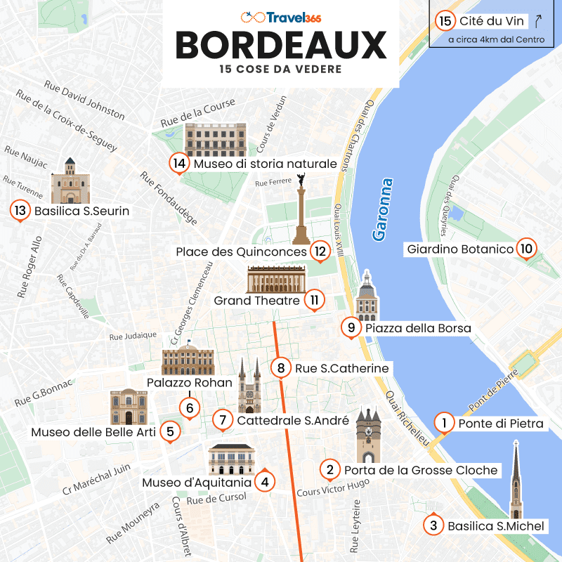 mappa principali attrazioni bordeaux