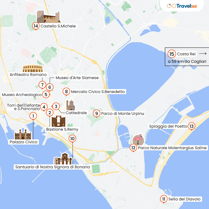 mappa principali attrazioni cagliari