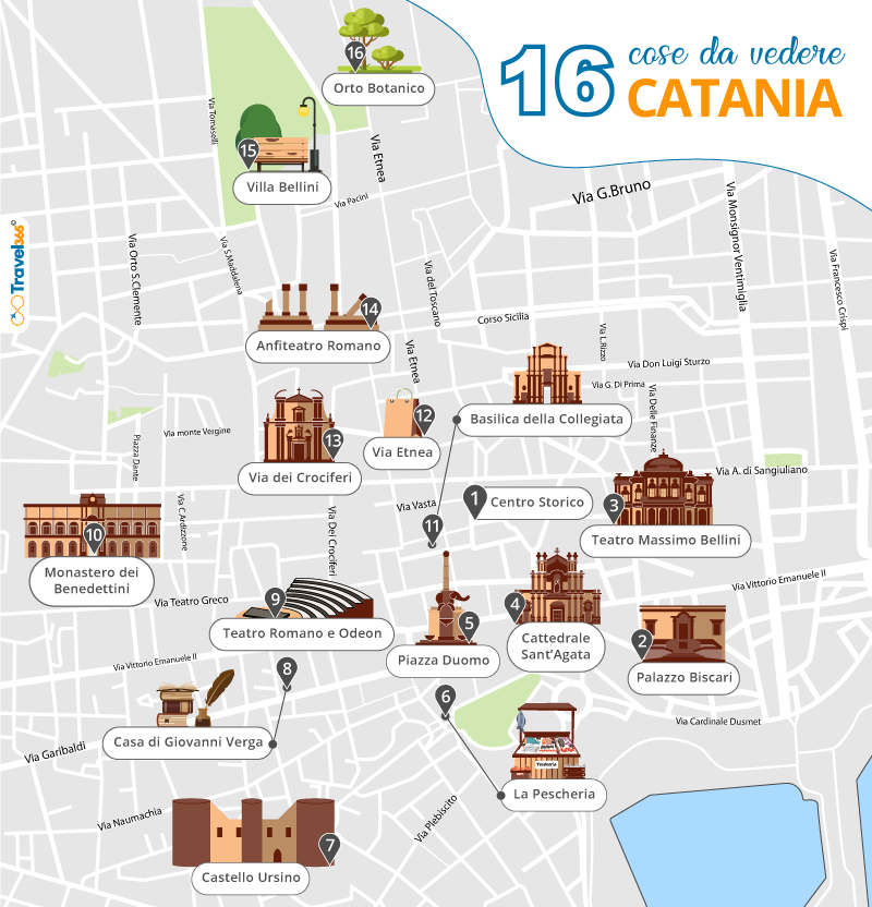 mappa principali attrazioni e monumenti di catania