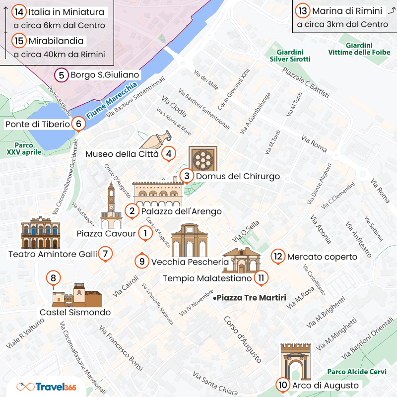 mappa principali attrazioni e monumenti di rimini