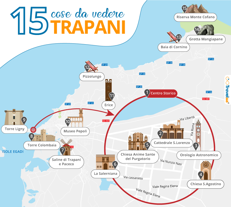 mappa principali attrazioni e monumenti di trapani