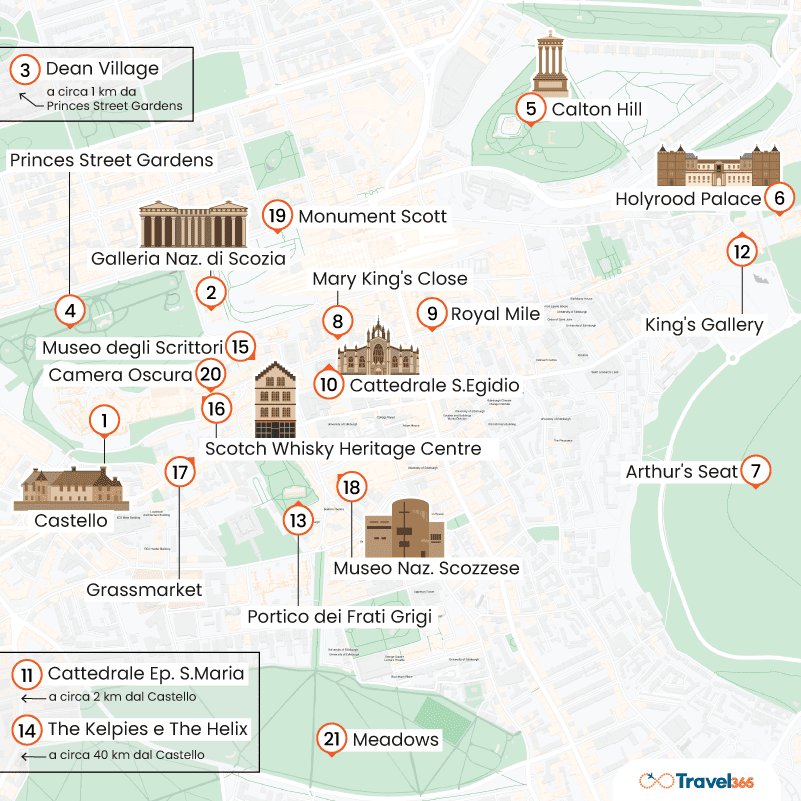 mappa principali attrazioni edimburgo