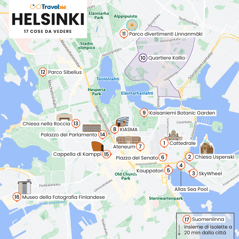 mappa principali attrazioni helsinki