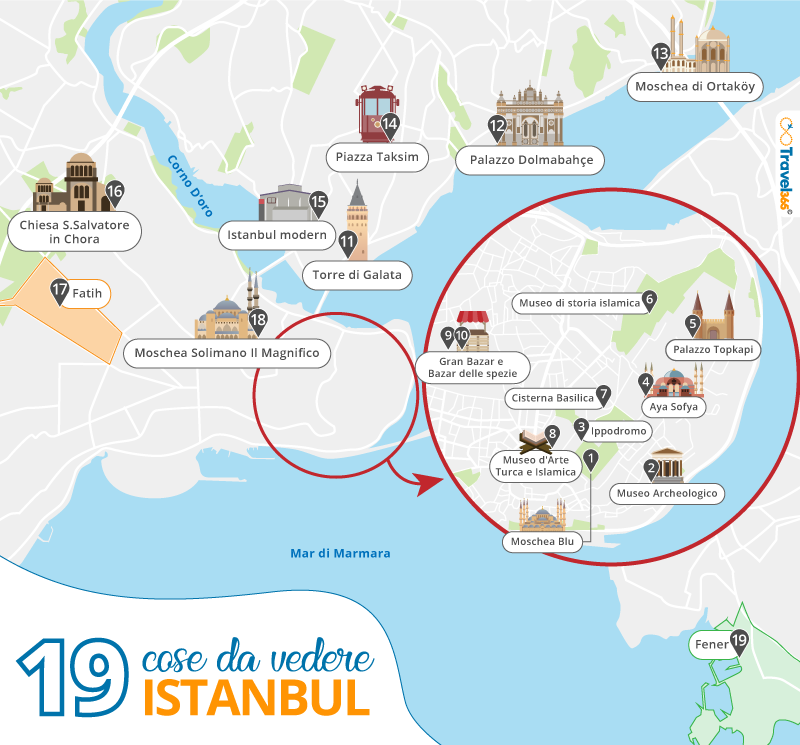 mappa principali attrazioni istanbul