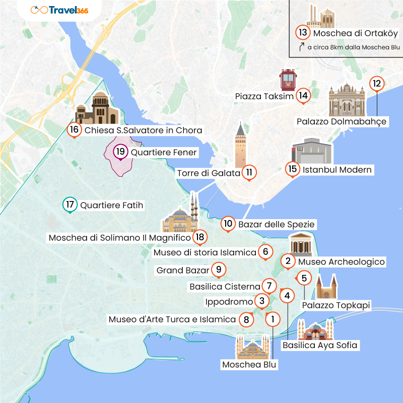 mappa principali attrazioni istanbul 1