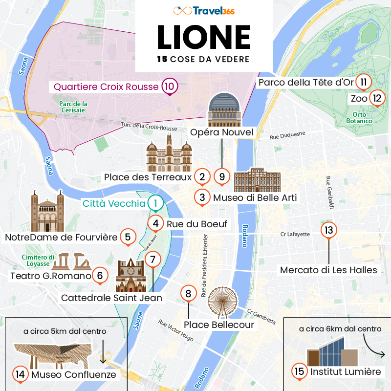 mappa principali attrazioni lione