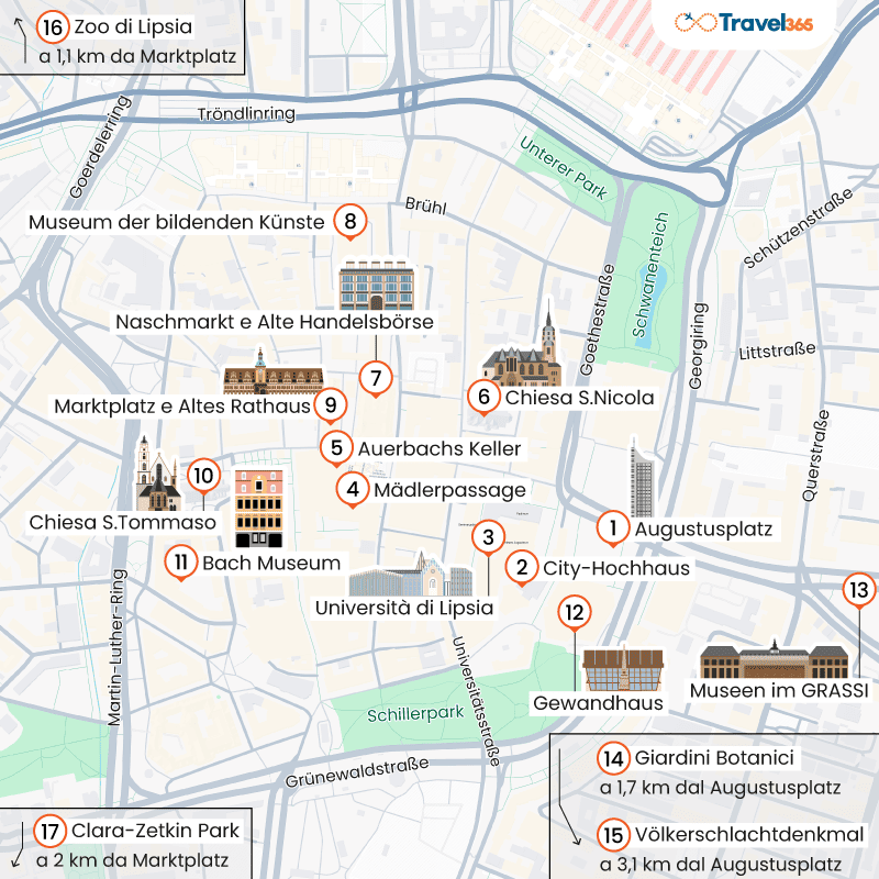 mappa principali attrazioni lipsia