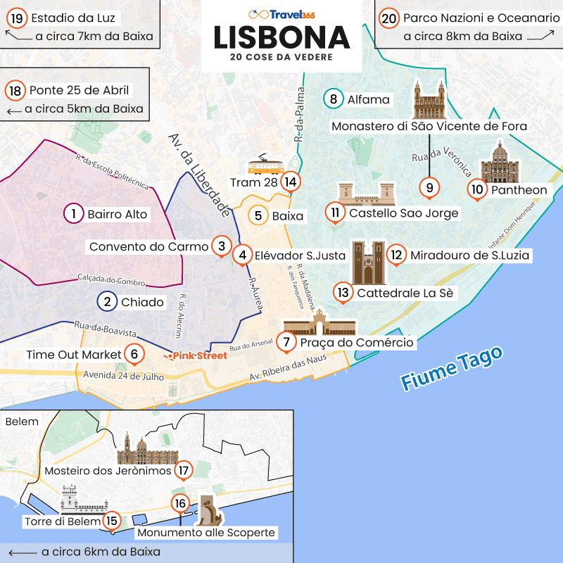 mappa principali attrazioni lisbona