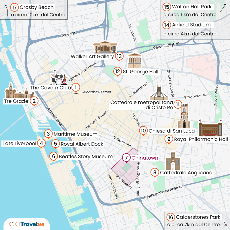 mappa principali attrazioni liverpool