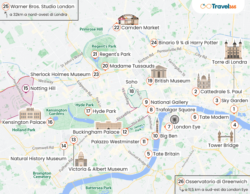 mappa principali attrazioni londra