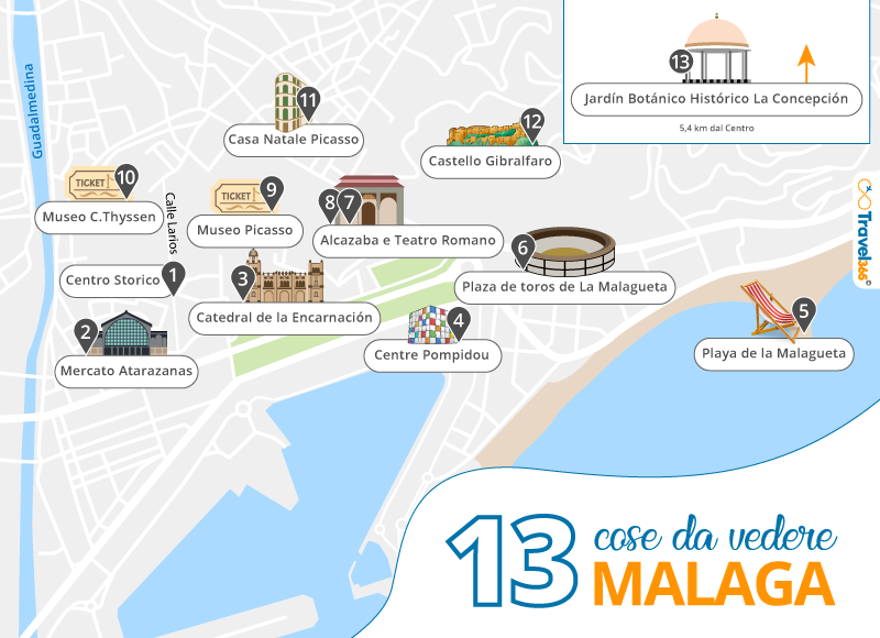 mappa principali attrazioni malaga