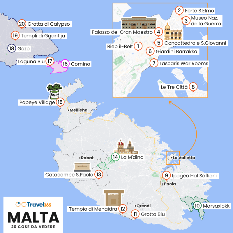 mappa principali attrazioni malta