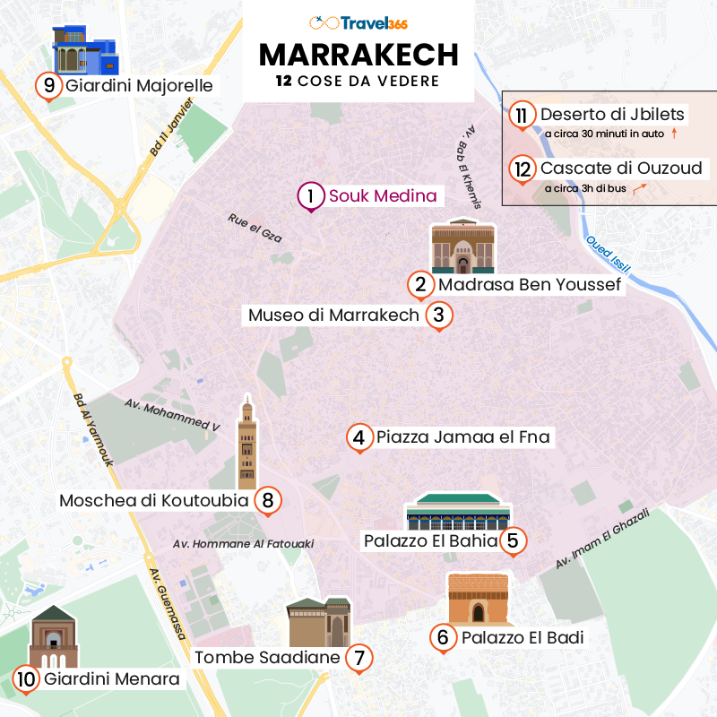 mappa principali attrazioni marrakech