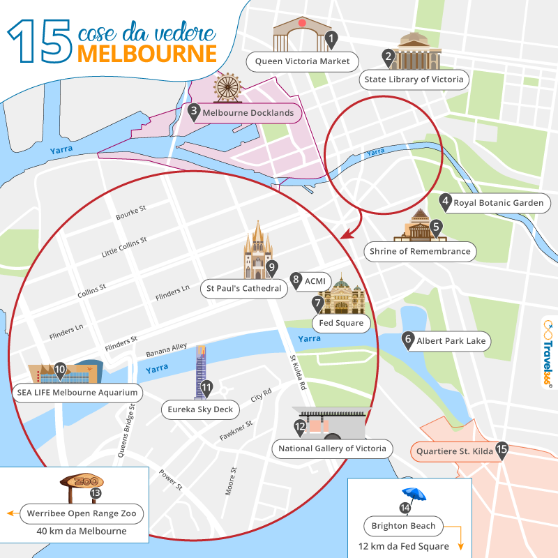 mappa principali attrazioni melbourne