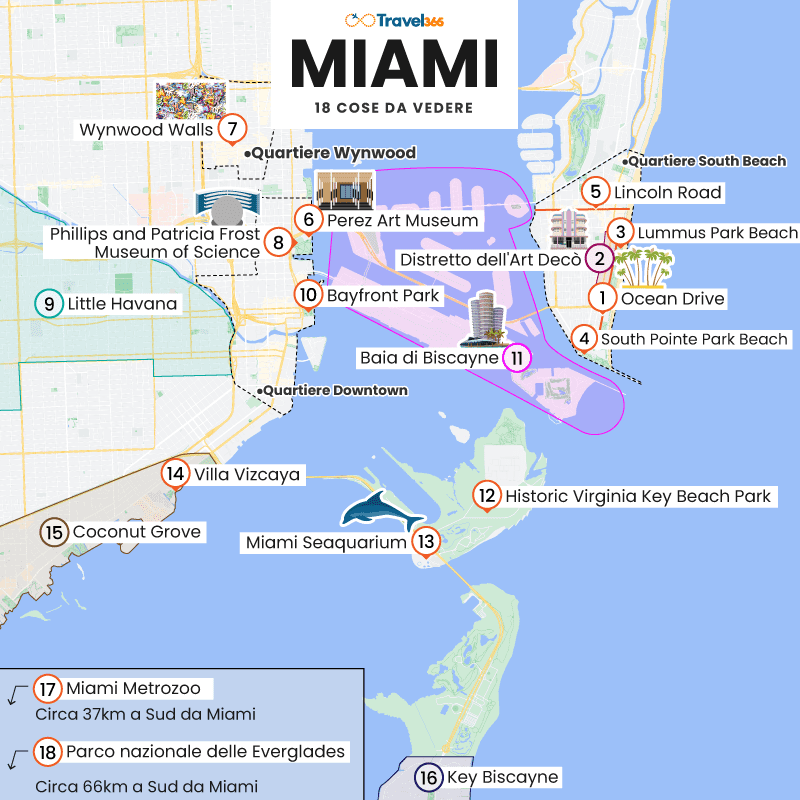 mappa principali attrazioni miami