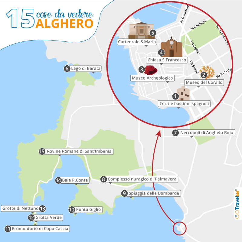 mappa principali attrazioni monumenti alghero