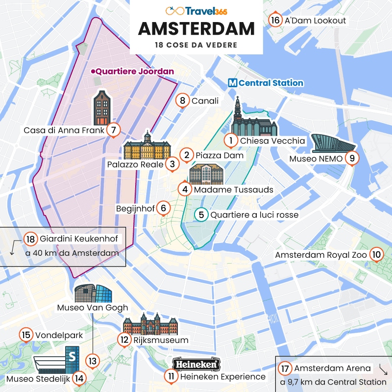 mappa principali attrazioni monumenti amsterdam