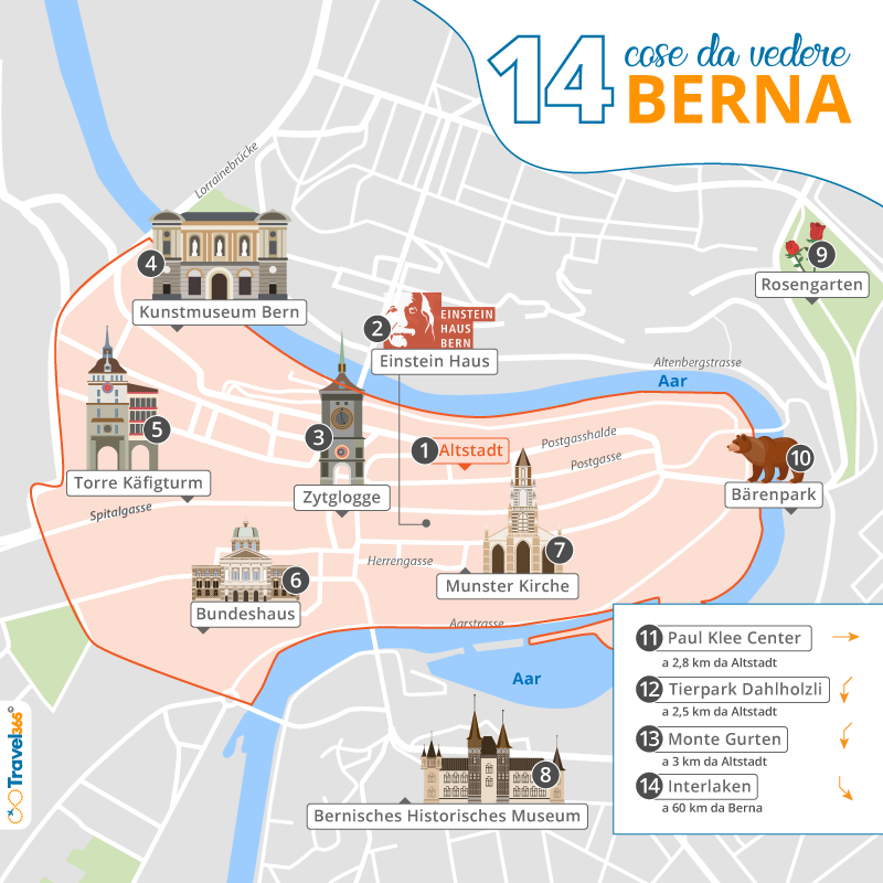 mappa principali attrazioni monumenti berna