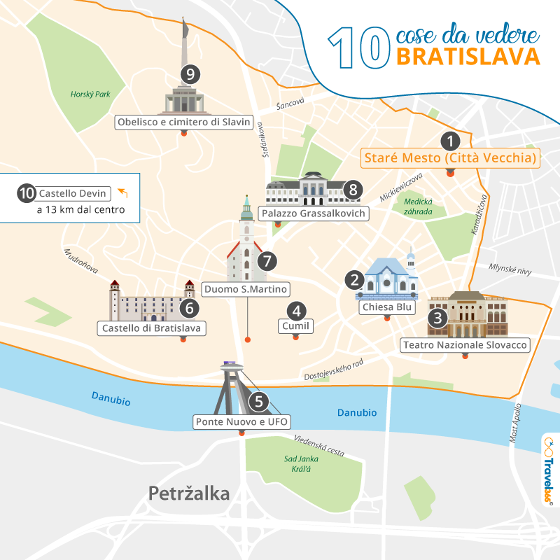 mappa principali attrazioni monumenti bratislava