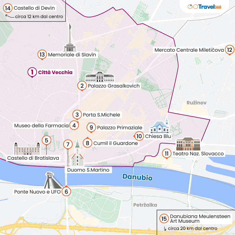 mappa principali attrazioni monumenti bratislava