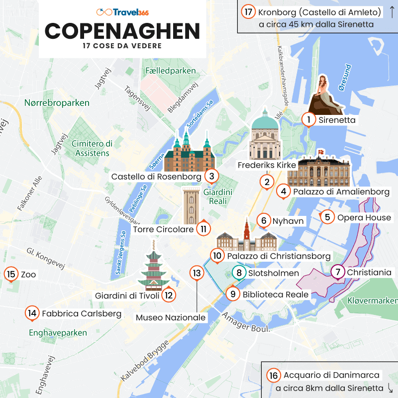 mappa principali attrazioni monumenti copenaghen