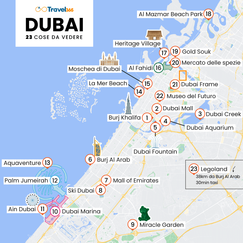 mappa principali attrazioni monumenti dubai 1