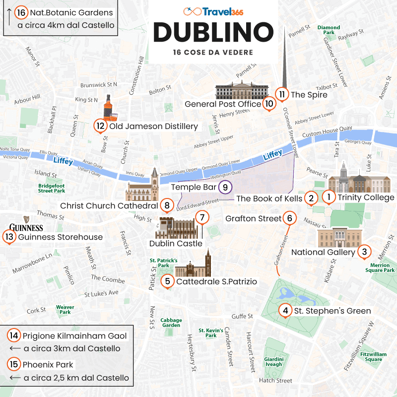 mappa principali attrazioni monumenti dublino