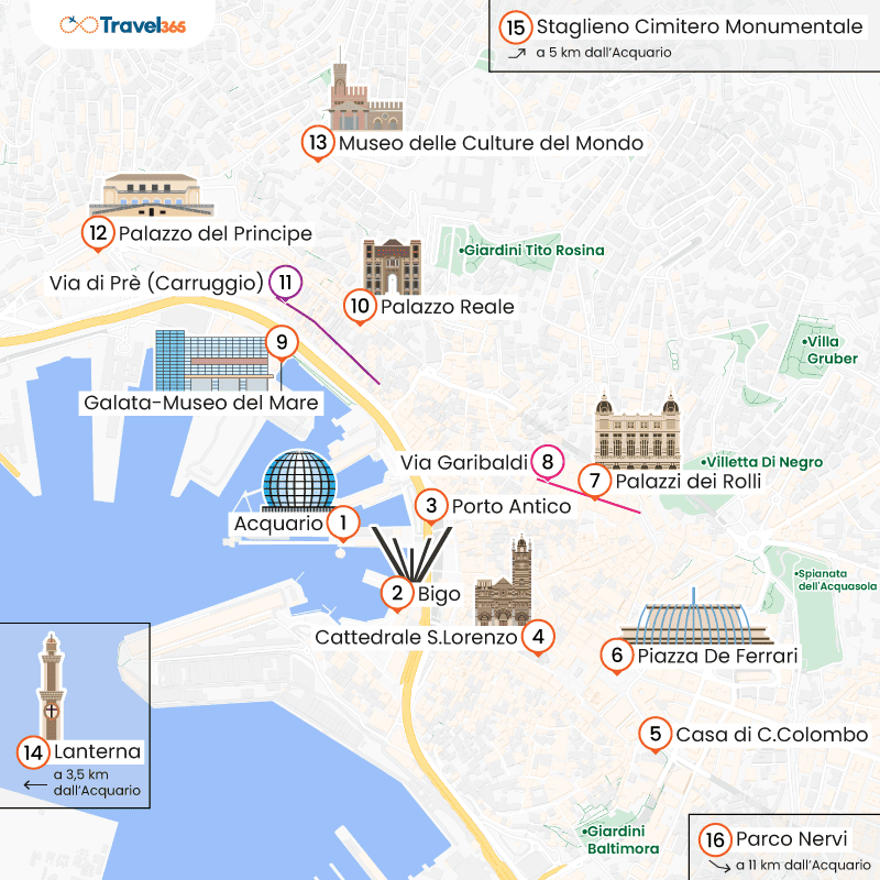 mappa principali attrazioni monumenti genova