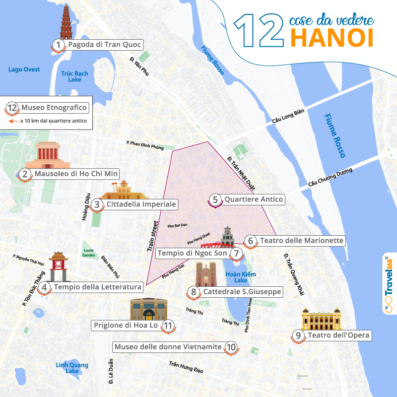 mappa principali attrazioni monumenti hanoi