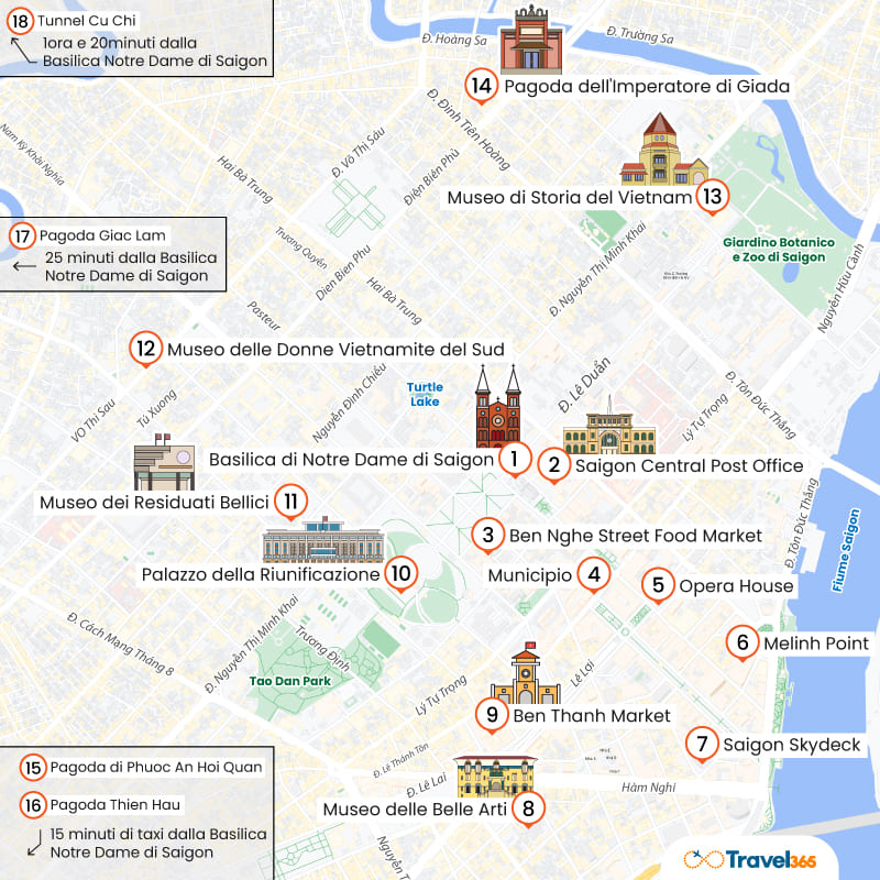 mappa principali attrazioni monumenti ho chi minh