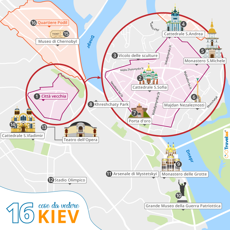 mappa principali attrazioni monumenti kiev
