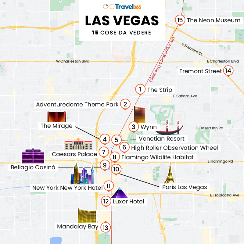 mappa principali attrazioni monumenti las vegas