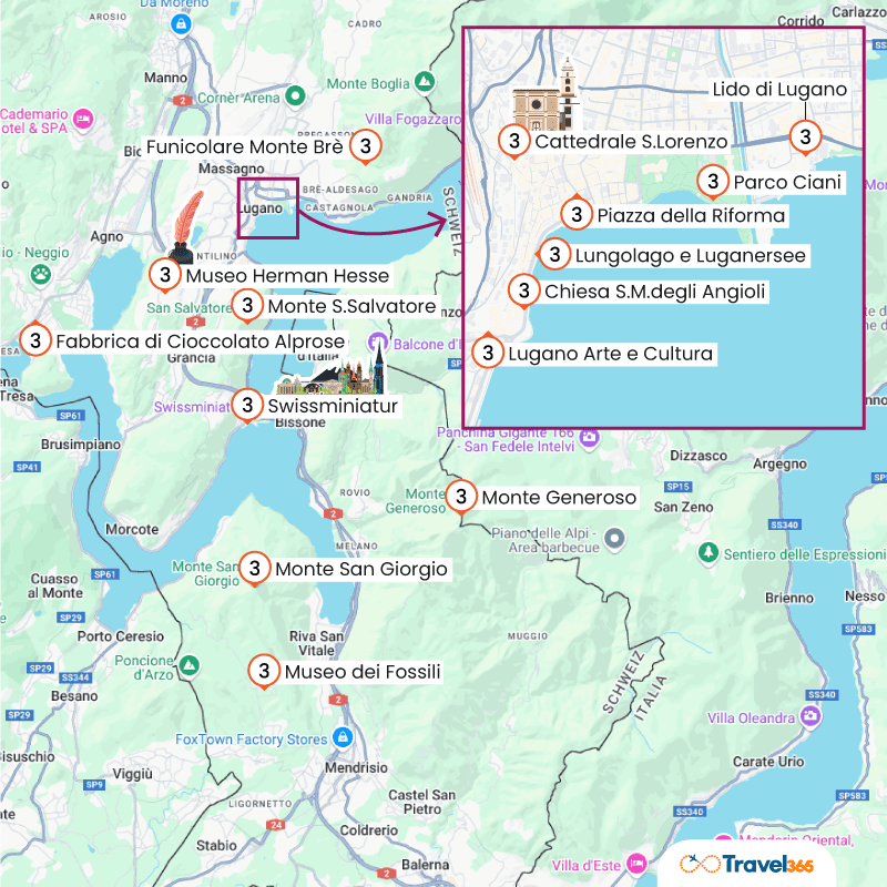 mappa principali attrazioni monumenti lugano