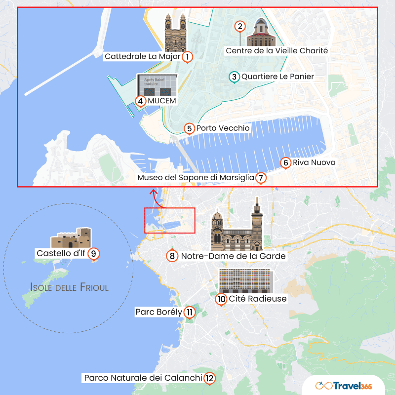 mappa principali attrazioni monumenti marsiglia