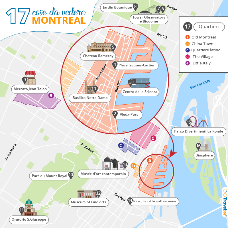 mappa principali attrazioni monumenti montreal