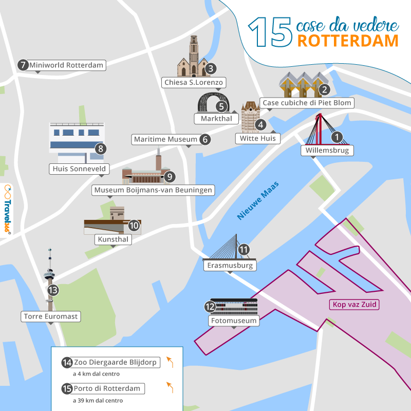 mappa principali attrazioni monumenti rotterdam