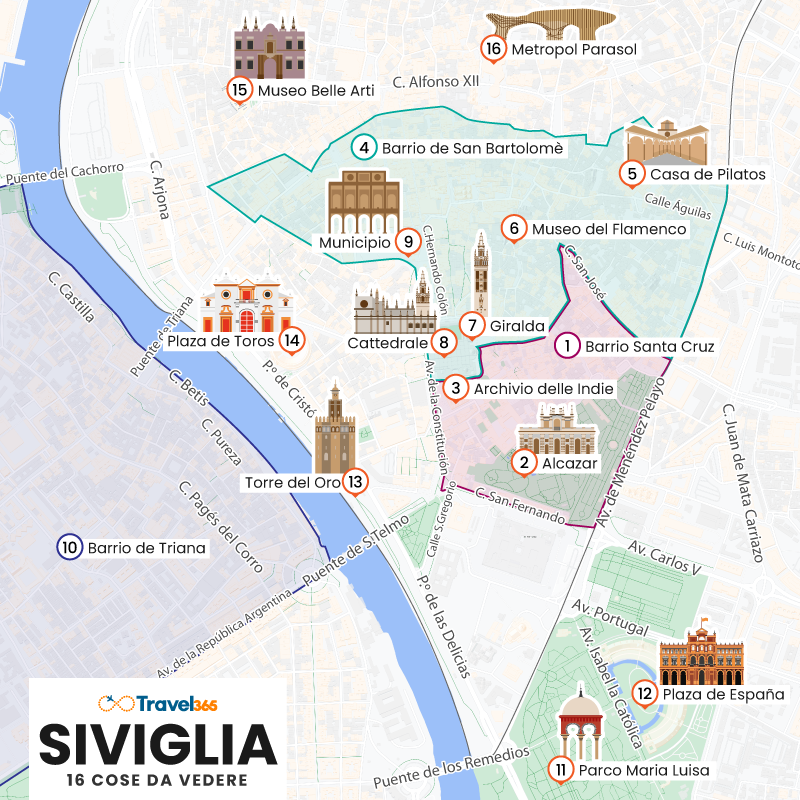 mappa principali attrazioni monumenti siviglia